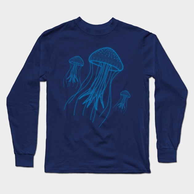 Blue Jellyfish Long Sleeve T-Shirt by Javisolarte